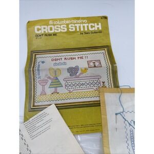 Don't Rush Me vintage stamped cross stitch kit by Columbia-Minerva- Started